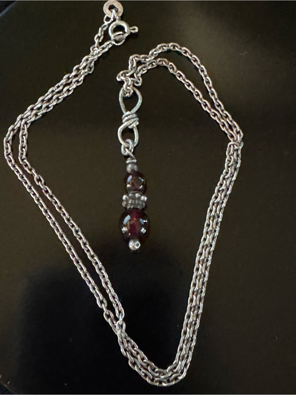 Sterling Silver Garnet Pendant Necklace 16” Artisan Handmade 925